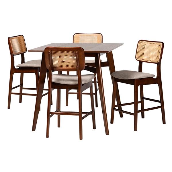 baxton studio Baxton Studio Dannon Mid-Century Modern Grey Fabric and Walnut Brown Finished Wood 5-Piece Pub Set