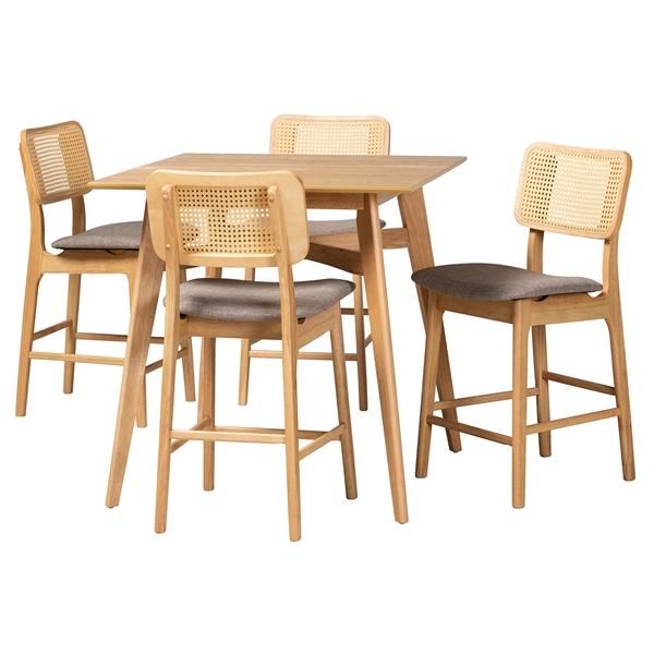 baxton studio Baxton Studio Dannon Mid-Century Modern Grey Fabric and Natural Oak Finished Wood 5-Piece Pub Set