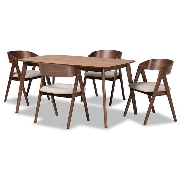 baxton studio Baxton Studio Danton Mid-Century Modern Beige Fabric Upholstered and Walnut Brown Finished Wood 5-Piece Dining Set