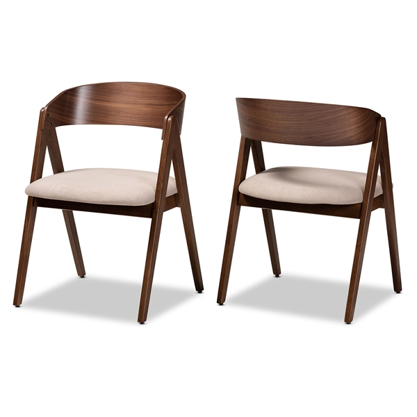 baxton studio Baxton Studio Danton Mid-Century Modern Beige Fabric Upholstered and Walnut Brown Finished Wood 2-Piece Dining Chair Set