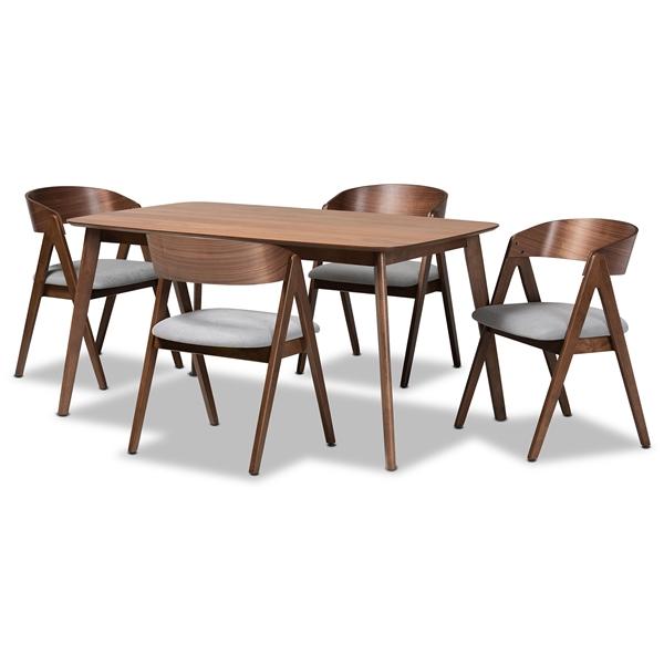 baxton studio Baxton Studio Danton Mid-Century Modern Grey Fabric Upholstered and Walnut Brown Finished Wood 5-Piece Dining Set