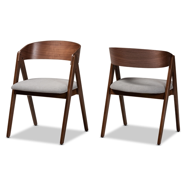 baxton studio Baxton Studio Danton Mid-Century Modern Grey Fabric Upholstered and Walnut Brown Finished Wood 2-Piece Dining Chair Set