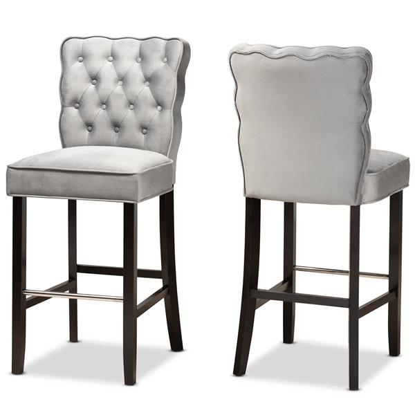 baxton studio Baxton Studio Daphne Modern and Contemporary Dark Grey Velvet Fabric Upholstered and Dark Brown Finished Wood 2-Piece Bar Stool Set