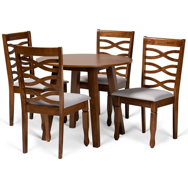 baxton studio Baxton Studio Darina Modern and Contemporary Grey Fabric Upholstered and Walnut Brown Finished Wood 5-Piece Dining Set