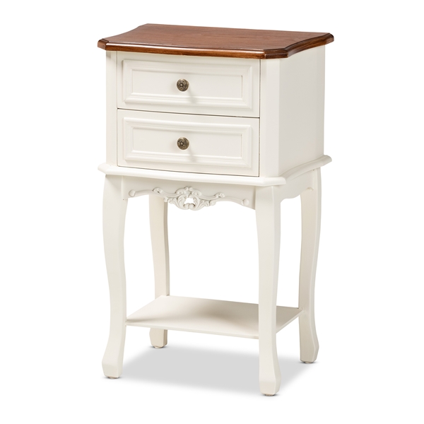 baxton studio Baxton Studio Darla Classic and Traditional French White and Cherry Brown Finished Wood 2-Drawer End Table