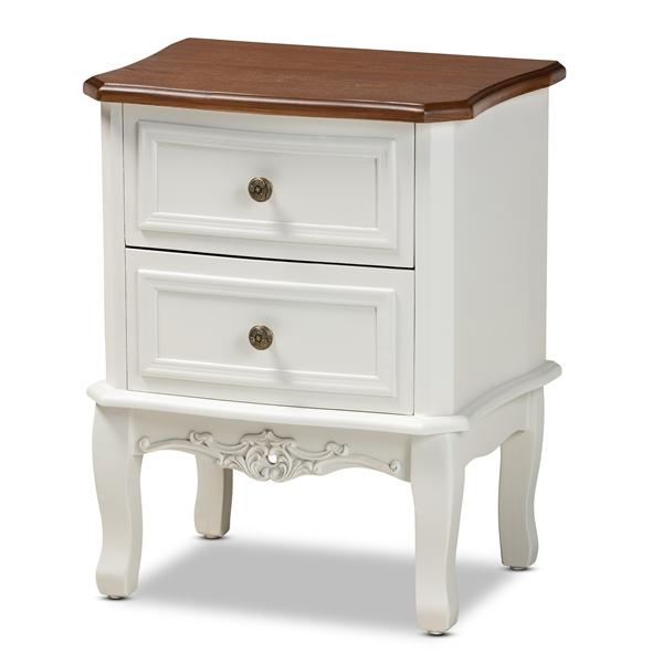 baxton studio Baxton Studio Darlene Classic and Traditional French White and Cherry Brown Finished Wood 2-Drawer End Table