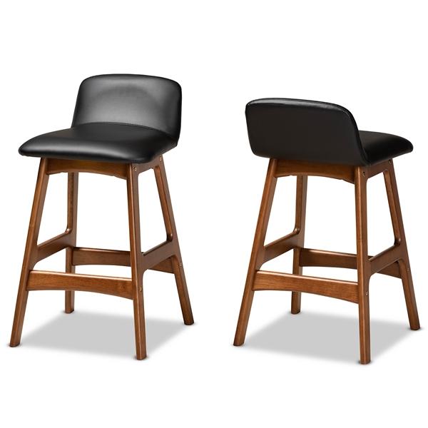 baxton studio Baxton Studio Darrin Mid-Century Modern Black Faux Leather Upholstered and Walnut Brown Finished Wood 2-Piece Counter Stool Set