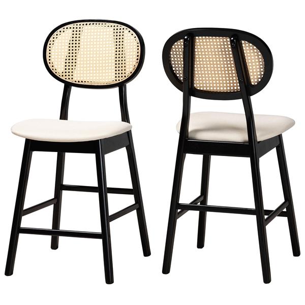 baxton studio Baxton Studio Darrion Mid-Century Modern Cream Fabric and Black Finished Wood 2-Piece Counter Stool Set