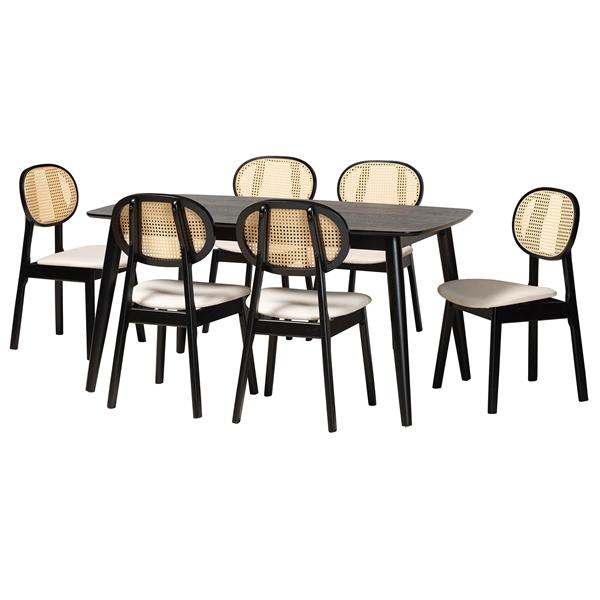 baxton studio Baxton Studio Darrion Mid-Century Modern Cream Fabric and Black Finished Wood 7-Piece Dining Set