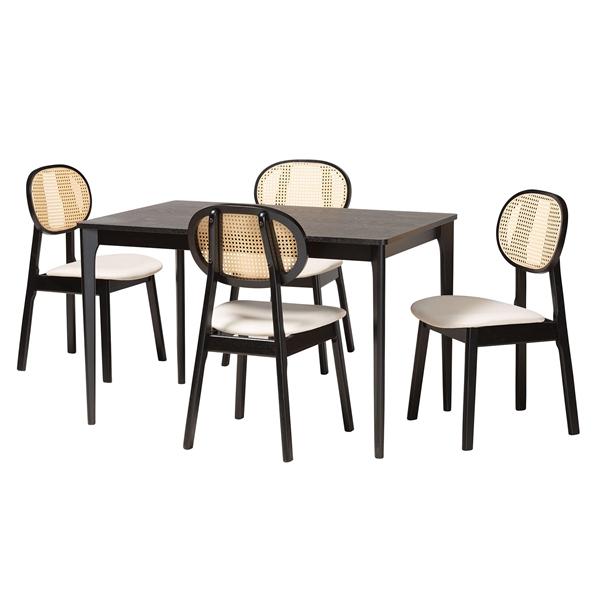 baxton studio Baxton Studio Darrion Mid-Century Modern Cream Fabric and Black Finished Wood 5-Piece Dining Set