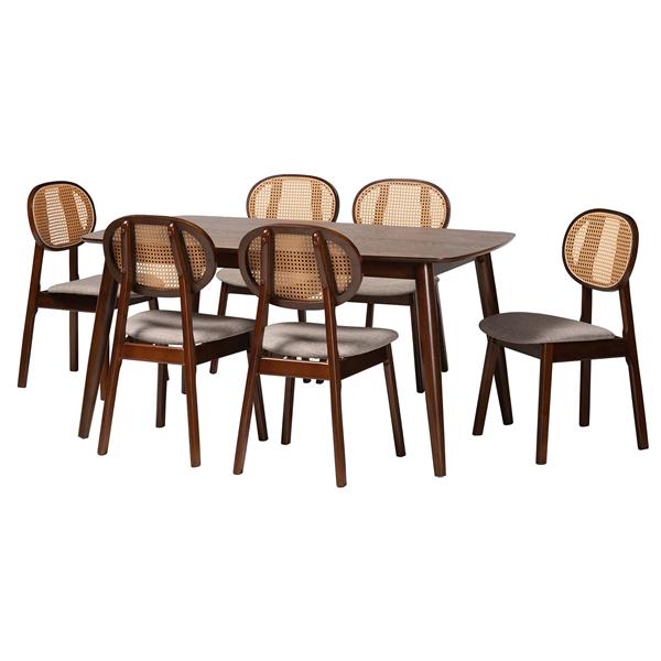 baxton studio Baxton Studio Darrion Mid-Century Modern Grey Fabric and Walnut Brown Finished Wood 7-Piece Dining Set