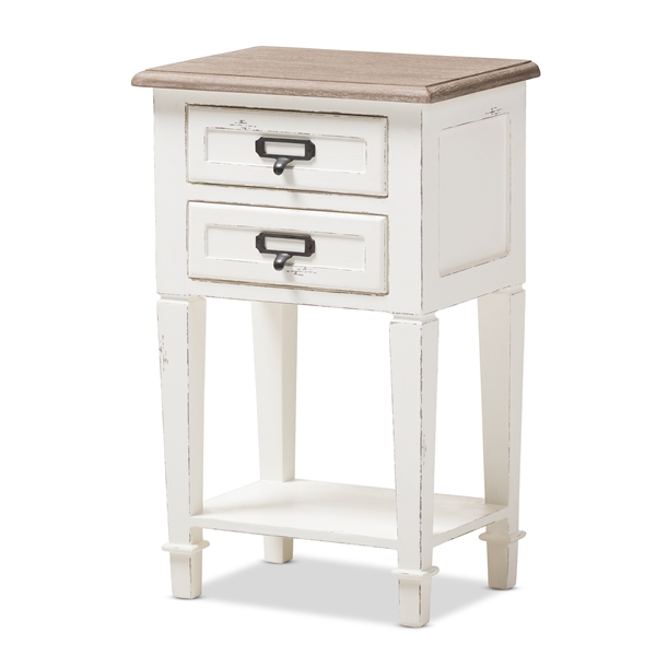 baxton studio Baxton Studio Dauphine Provincial Style Weathered Oak and White Wash Distressed Finish Wood Nightstand