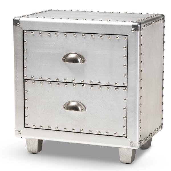 baxton studio Baxton Studio Davet French Industrial Silver Metal 2-Drawer End Table