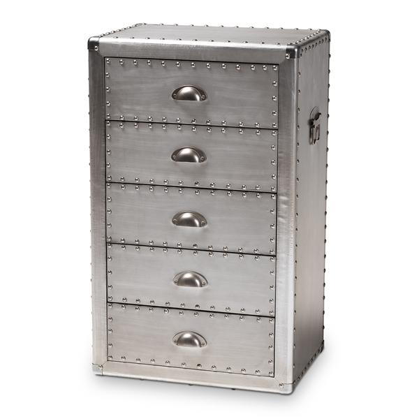 baxton studio Baxton Studio Davet French Industrial Silver Metal 5-Drawer Accent Storage Cabinet