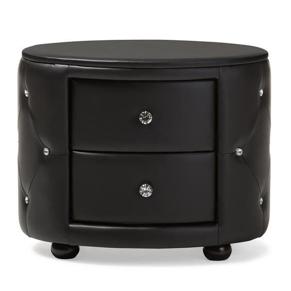 baxton studio Baxton Studio Davina Hollywood Glamour Style Oval 2-drawer Black Faux Leather Upholstered Nightstand