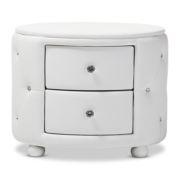 baxton studio Baxton Studio Davina Hollywood Glamour Style Oval 2-drawer White Faux Leather Upholstered Nightstand