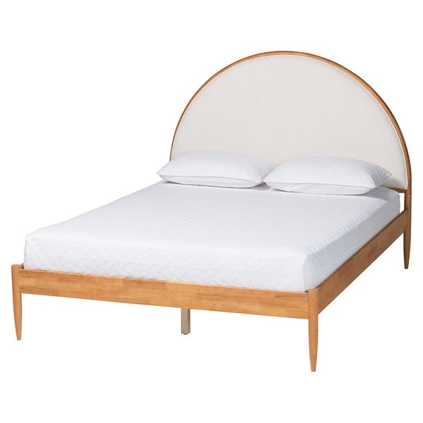 baxton studio Baxton Studio Dawson Japandi Cream Teddy Fabric and Oak Brown Wood Queen Bed