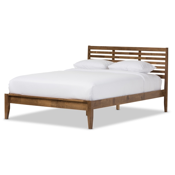 baxton studio Baxton Studio Daylan Mid-Century Modern Solid Walnut Wood Slatted Queen Size Platform Bed