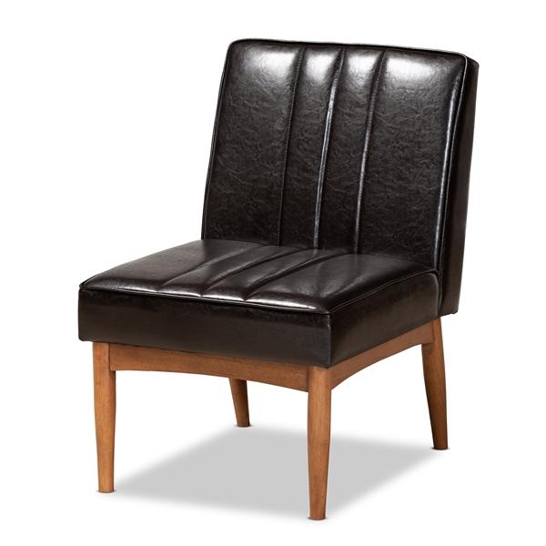 baxton studio Baxton Studio Daymond Mid-Century Modern Dark Brown Faux Leather Upholstered and Walnut Brown Finished Wood Dining Chair
