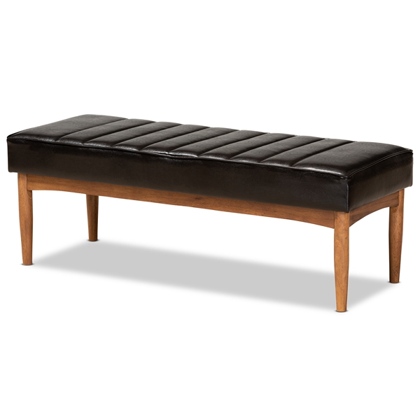 baxton studio Baxton Studio Daymond Mid-Century Modern Dark Brown Faux Leather Upholstered and Walnut Brown Finished Wood Dining Bench