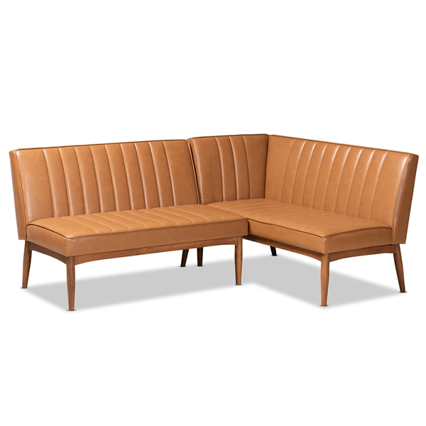 baxton studio Baxton Studio Daymond Mid-Century Modern Tan Faux Leather Upholstered and Walnut Brown Finished Wood 2-Piece Dining Nook Banquette Set