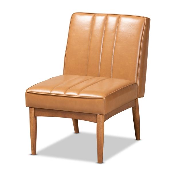 baxton studio Baxton Studio Daymond Mid-Century Modern Tan Faux Leather Upholstered and Walnut Brown Finished Wood Dining Chair