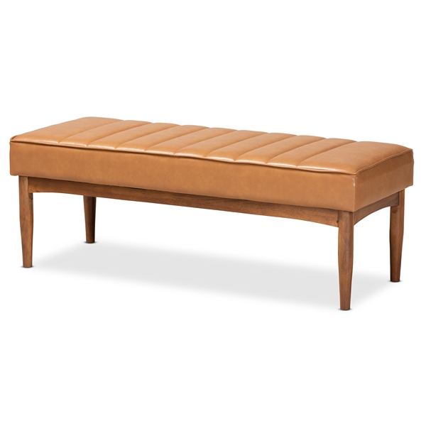 baxton studio Baxton Studio Daymond Mid-Century Modern Tan Faux Leather Upholstered and Walnut Brown Finished Wood Dining Bench