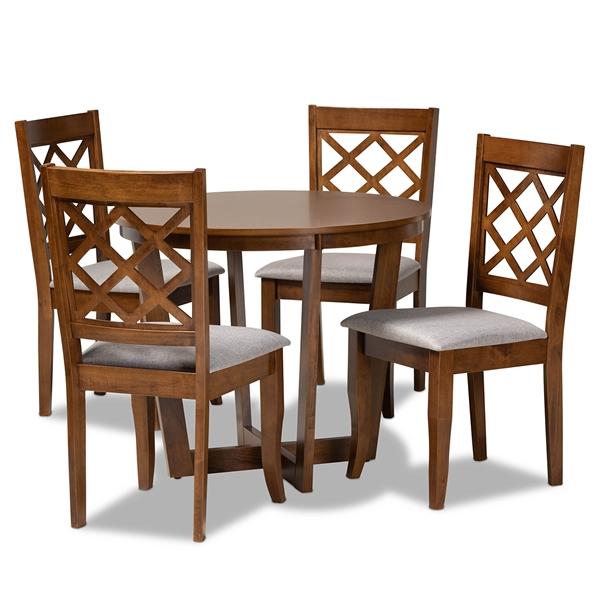 baxton studio Baxton Studio Dayna Modern and Contemporary Grey Fabric Upholstered and Walnut Brown Finished Wood 5-Piece Dining Set