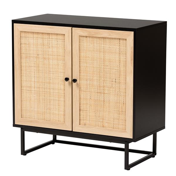 baxton studio Baxton Studio Declan Mid-Century Modern Espresso Brown Finished Wood and Natural Rattan 2-Door Storage Cabinet