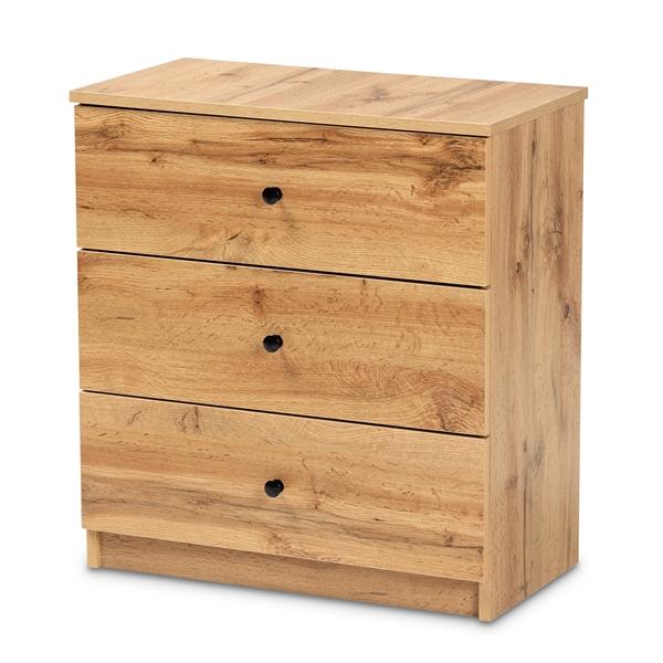 baxton studio Baxton Studio Decon Modern and Contemporary Oak Brown Finished Wood 3-Drawer Storage Chest