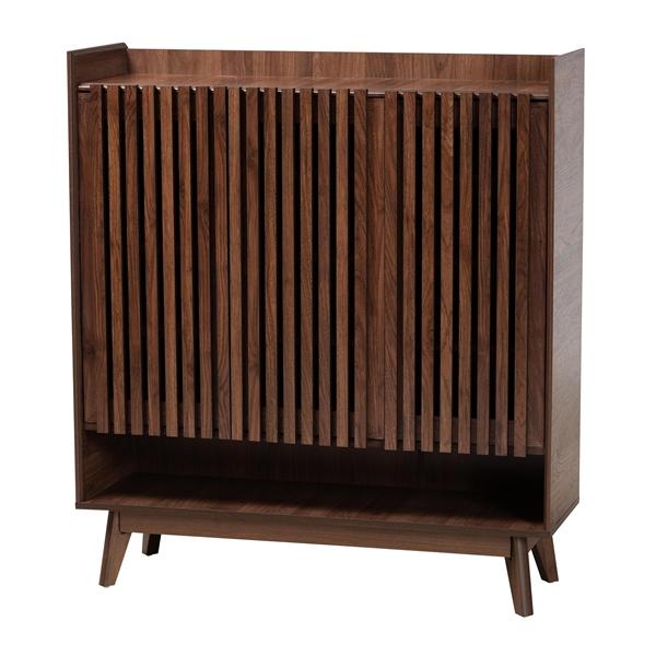 baxton studio Baxton Studio Delaire Mid-Century Modern Walnut Brown Finished Wood Shoe Cabinet