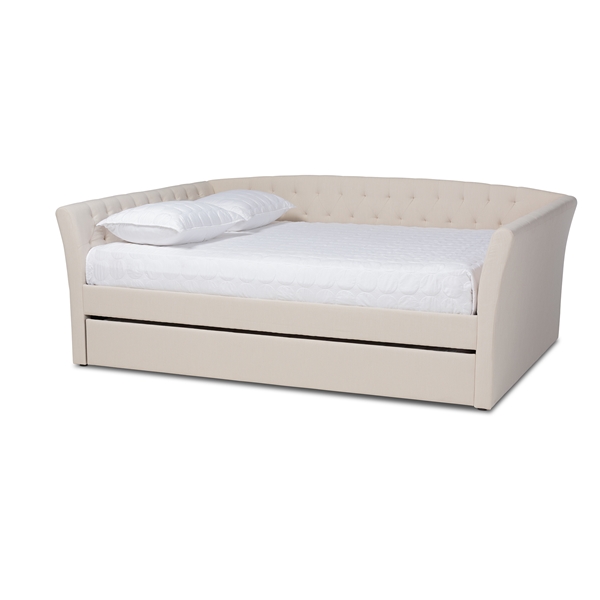 baxton studio Baxton Studio Delora Modern and Contemporary Beige Fabric Upholstered Full Size Daybed with Roll-Out Trundle Bed