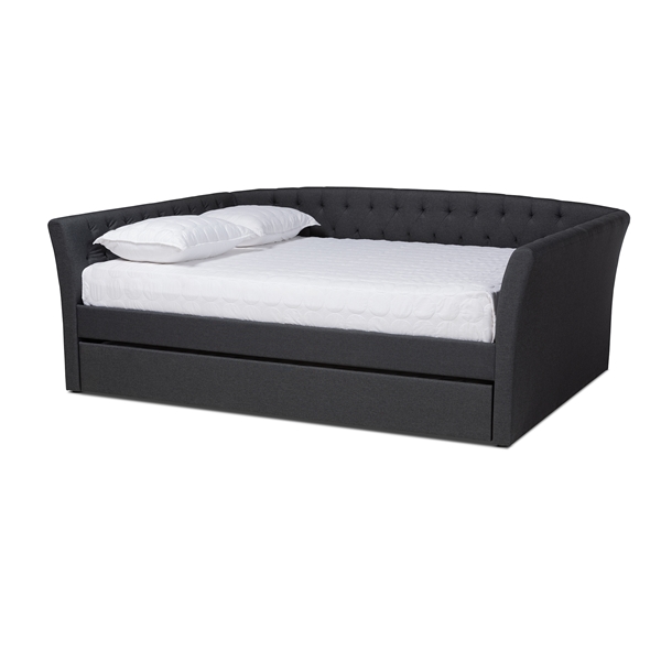 baxton studio Baxton Studio Delora Modern and Contemporary Dark Grey Fabric Upholstered Full Size Daybed with Roll-Out Trundle Bed