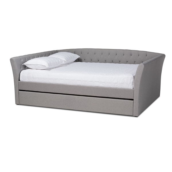 baxton studio Baxton Studio Delora Modern and Contemporary Light Grey Fabric Upholstered Full Size Daybed with Roll-Out Trundle Bed