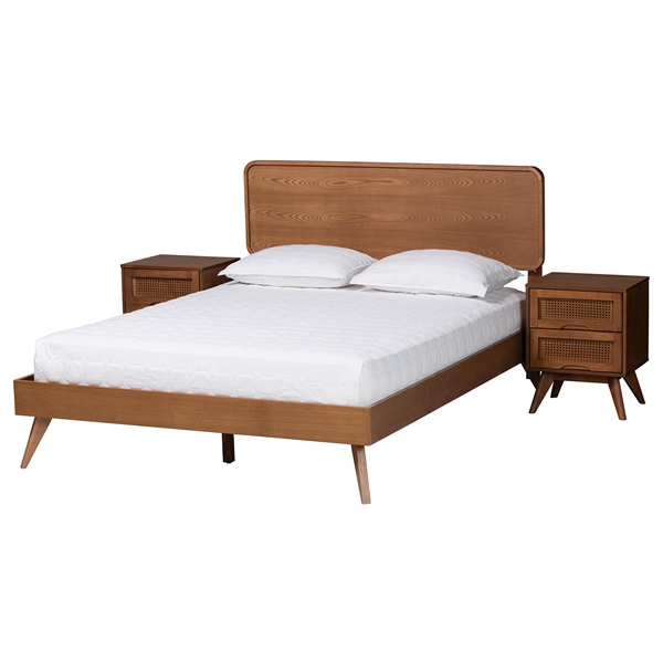 baxton studio Baxton Studio Demeter Mid-Century Modern Walnut Brown Finished Wood Queen Size 3-Piece Bedroom Set