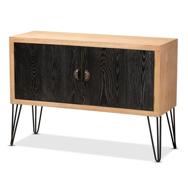 baxton studio Baxton Studio Denali Modern and Contemporary Two-Tone Walnut Brown and Black Finished Wood and Metal Storage Cabinet
