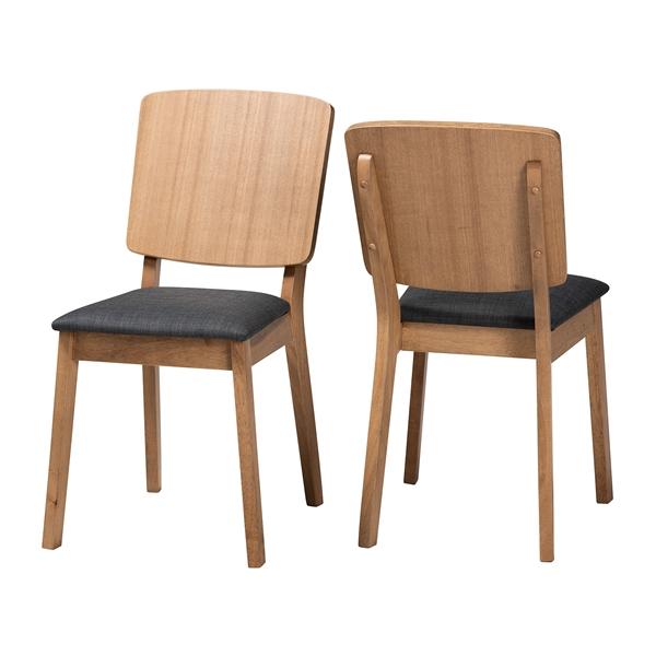 baxton studio Baxton Studio Denmark Mid-Century Modern Dark Grey Fabric and French Oak Brown Finished Rubberwood 2-Piece Dining Chair Set