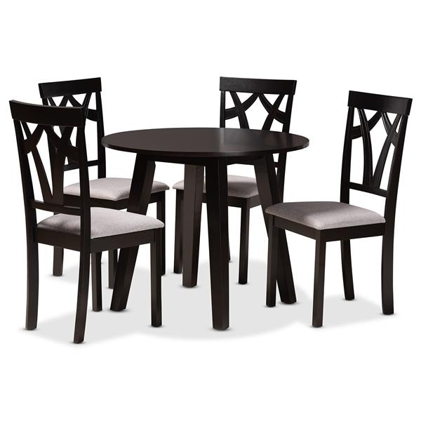baxton studio Baxton Studio Derya Modern Transitional Grey Fabric Upholstered and Dark Brown Finished Wood 5-Piece Dining Set