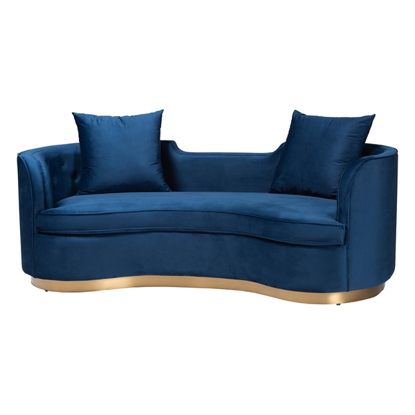 baxton studio Baxton Studio Deserae Glam and Luxe Navy Blue Velvet and Brushed Gold Metal Sofa