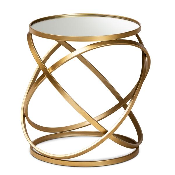 baxton studio Baxton Studio Desma Glam and Luxe Gold Finished Metal and Mirrored Glass End Table