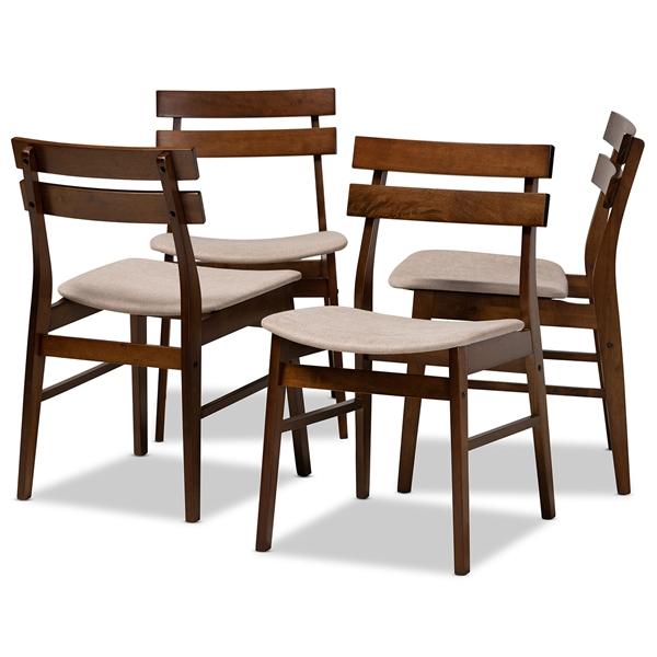 baxton studio Baxton Studio Devlin Mid-Century Modern Transitional Light Beige Fabric Upholstered and Walnut Brown Finished Wood 4-Piece Dining Chair Set