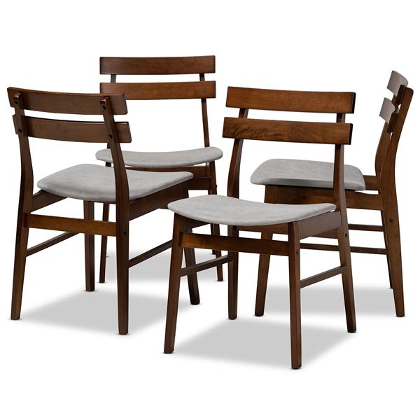 baxton studio Baxton Studio Devlin Mid-Century Modern Transitional Light Grey Fabric Upholstered and Walnut Brown Finished Wood 4-Piece Dining Chair Set