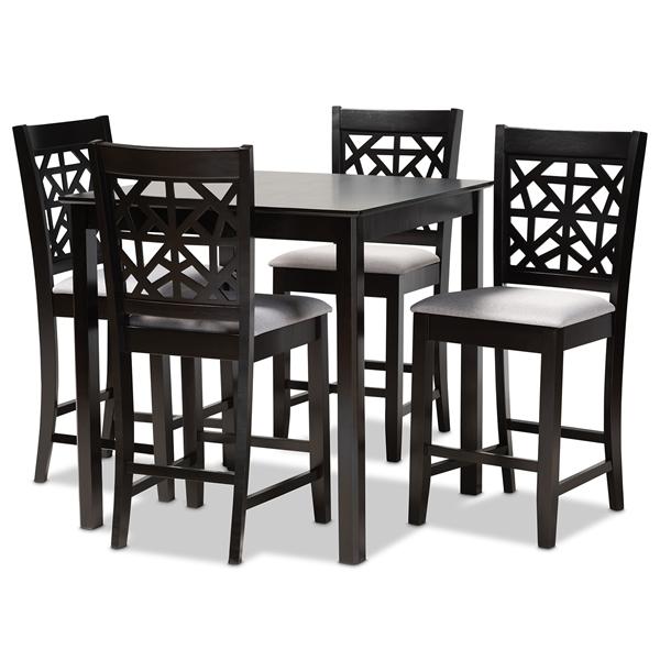 baxton studio Baxton Studio Devon Modern and Contemporary Grey Fabric Upholstered and Espresso Brown Finished Wood 5-Piece Pub Dining Set