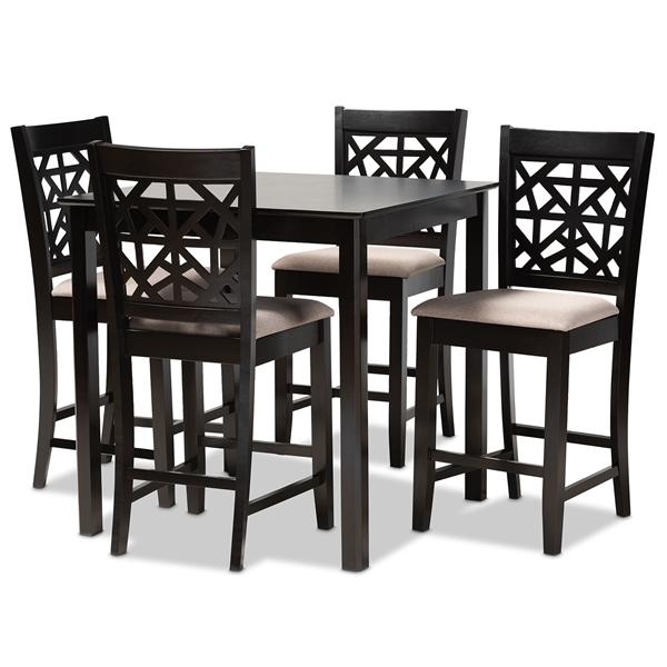 baxton studio Baxton Studio Devon Modern and Contemporary Sand Fabric Upholstered and Espresso Brown Finished Wood 5-Piece Pub Dining Set