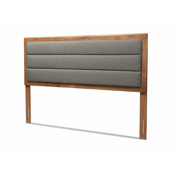 baxton studio Baxton Studio Dexter Modern and Contemporary Dark Grey Fabric Upholstered and Walnut Brown Finished Wood Queen Size Headboard