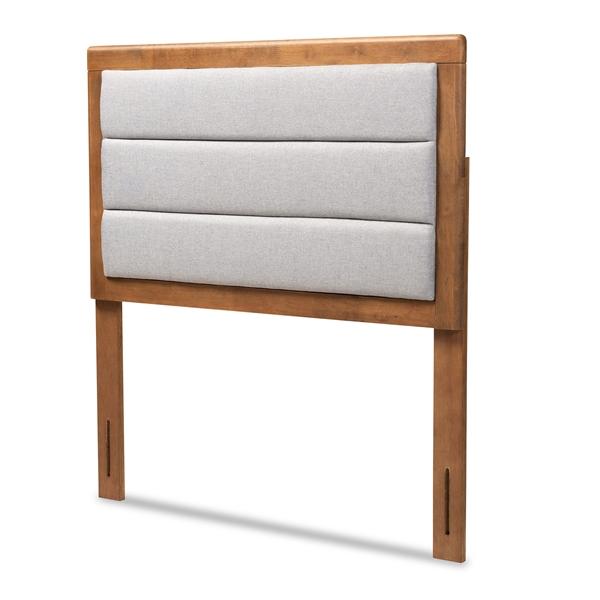 baxton studio Baxton Studio Dexter Modern and Contemporary Light Grey Fabric Upholstered and Walnut Brown Finished Wood Twin Size Headboard