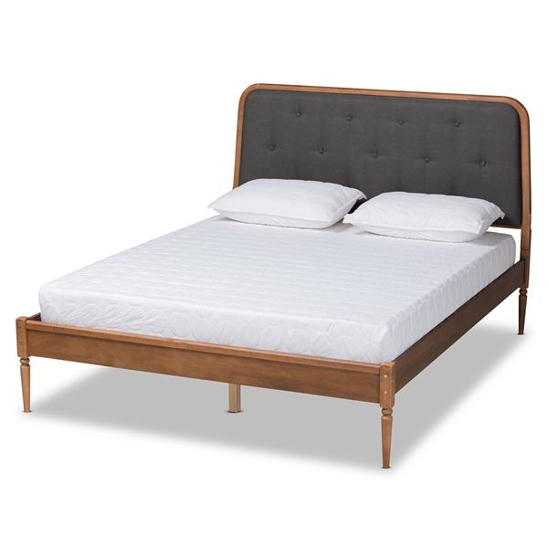 baxton studio Baxton Studio Diantha Classic and Traditional Dark Grey Fabric Upholstered and Walnut Brown Finished Wood King Size Platform Bed