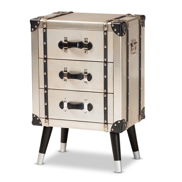 baxton studio Baxton Studio Dilan Vintage Industrial Antique Silver Finished Metal Trunk Inspired 3-Drawer End Table