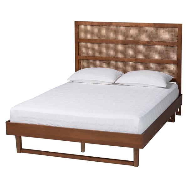 baxton studio Baxton Studio Donnica Mid-Century Walnut Brown Finished Wood King Size Platform Bed with Woven Rattan
