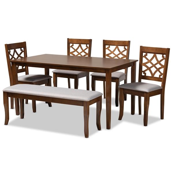 baxton studio Baxton Studio Dori Modern and Contemporary Grey Fabric Upholstered and Walnut Brown Finished Wood 6-Piece Dining Set